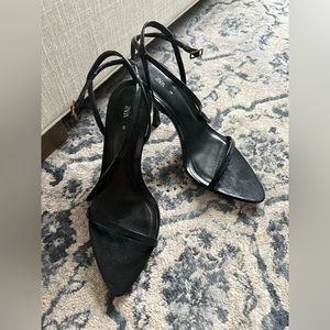 Zara black leather heeled sandals